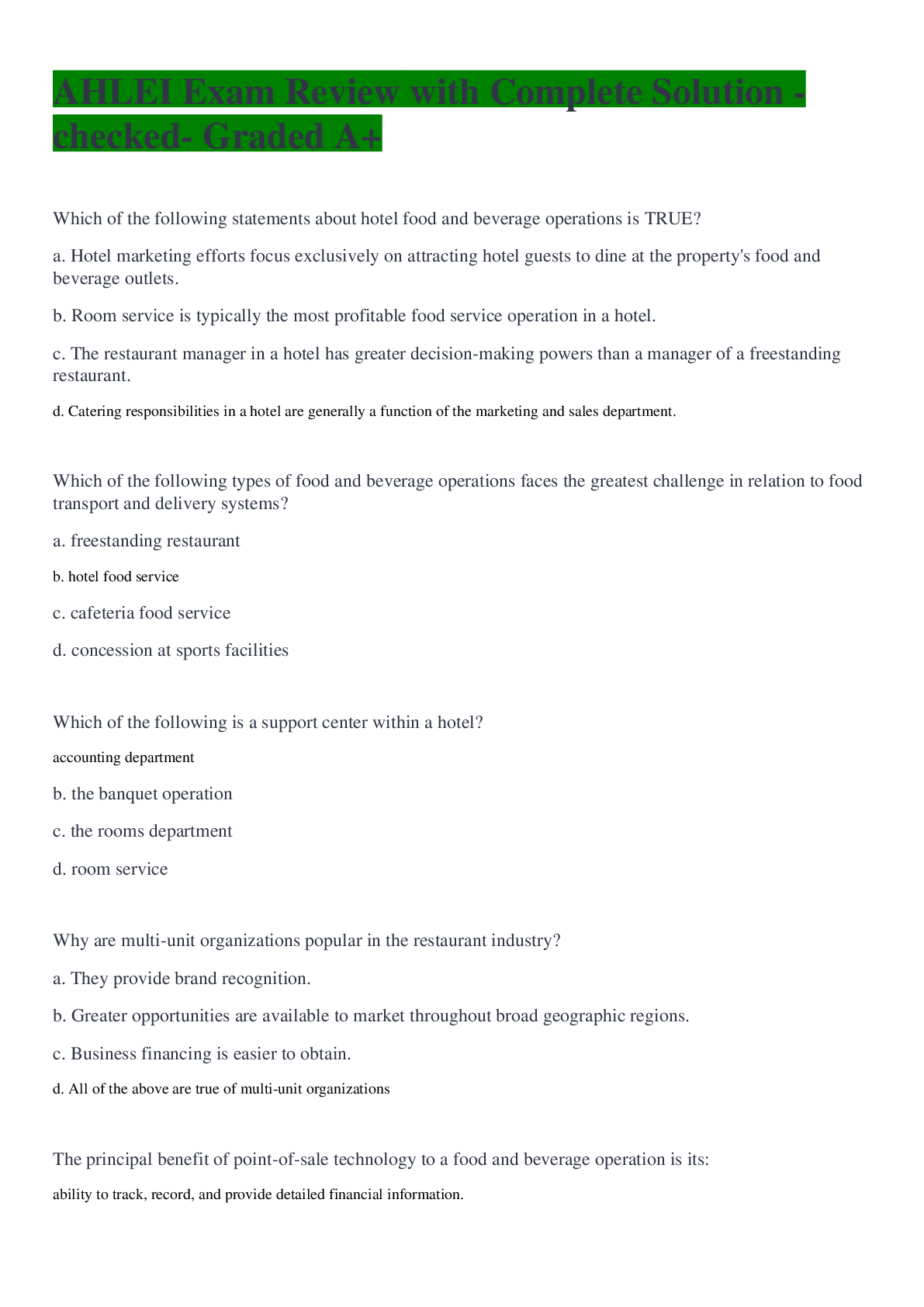 Preview image for AHLEI Exam Review with Complete Solution -checked- Graded A+
